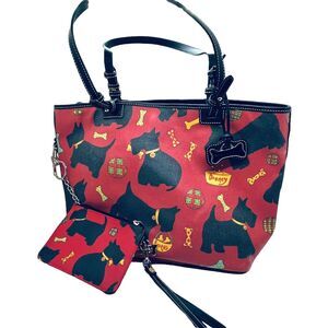 Dooney & Bourke Scotty Dog Womens Red Black Tote Purse With Wristlet